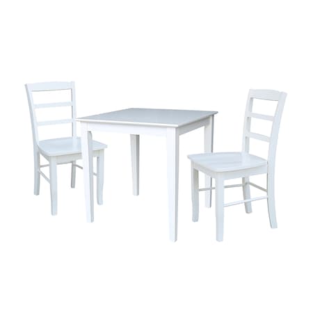 International Concepts Square 30X30 Dining Table with 2 Ladder Back Chairs, White, 30 in W, 30 in L, 30 in H, Wood, White K08-3030-C2P-2